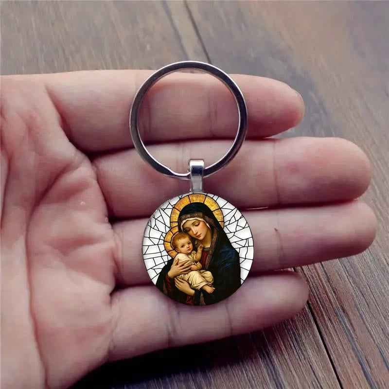 Christianartworkshop Our Lady Holding Infant Jesus Keychain: Divine Motherly Love - image 2