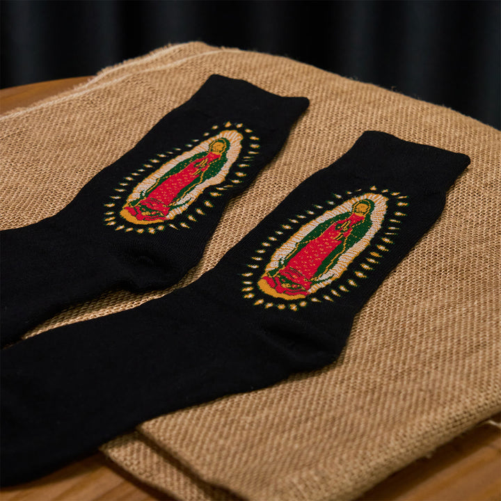 Christianartworkshop Black Virgin of Guadalupe Religious Unisex Crew Socks: Retro Design, Exclusive Faith Flair - image 7