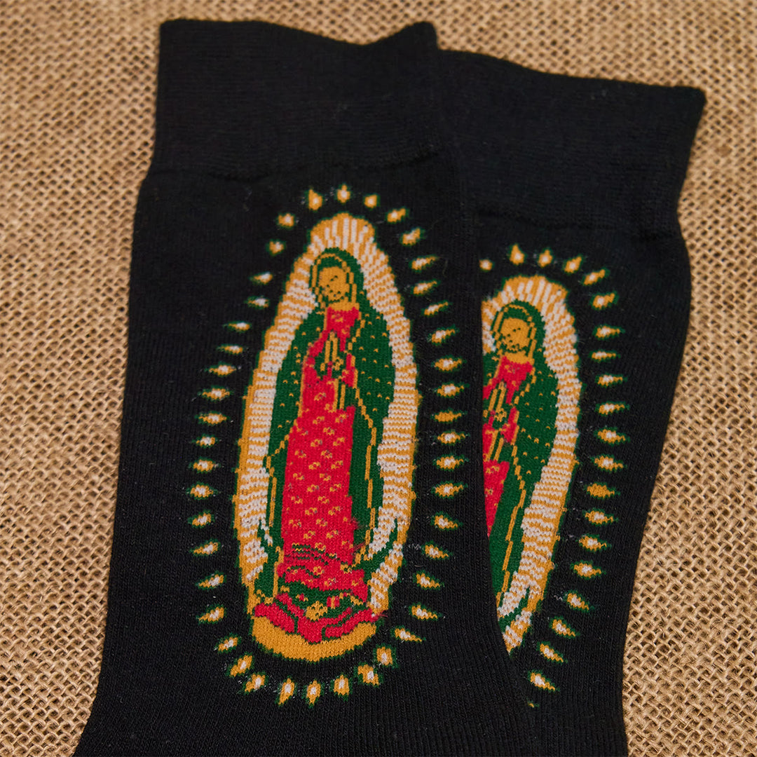 Christianartworkshop Black Virgin of Guadalupe Religious Unisex Crew Socks: Retro Design, Exclusive Faith Flair - image 3