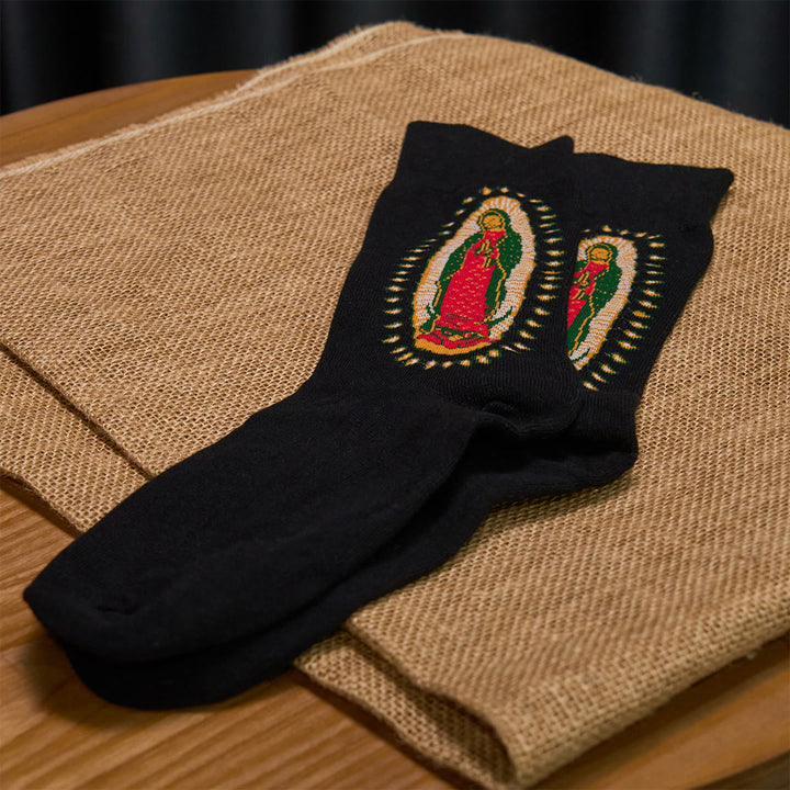 Christianartworkshop Black Virgin of Guadalupe Religious Unisex Crew Socks: Retro Design, Exclusive Faith Flair - image 5