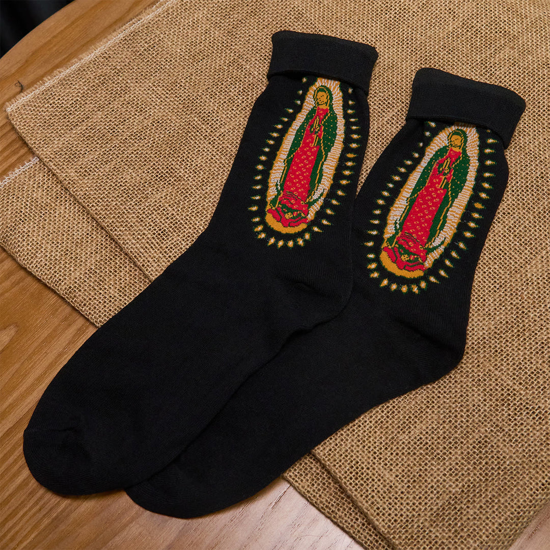 Christianartworkshop Black Virgin of Guadalupe Religious Unisex Crew Socks: Retro Design, Exclusive Faith Flair - image 3