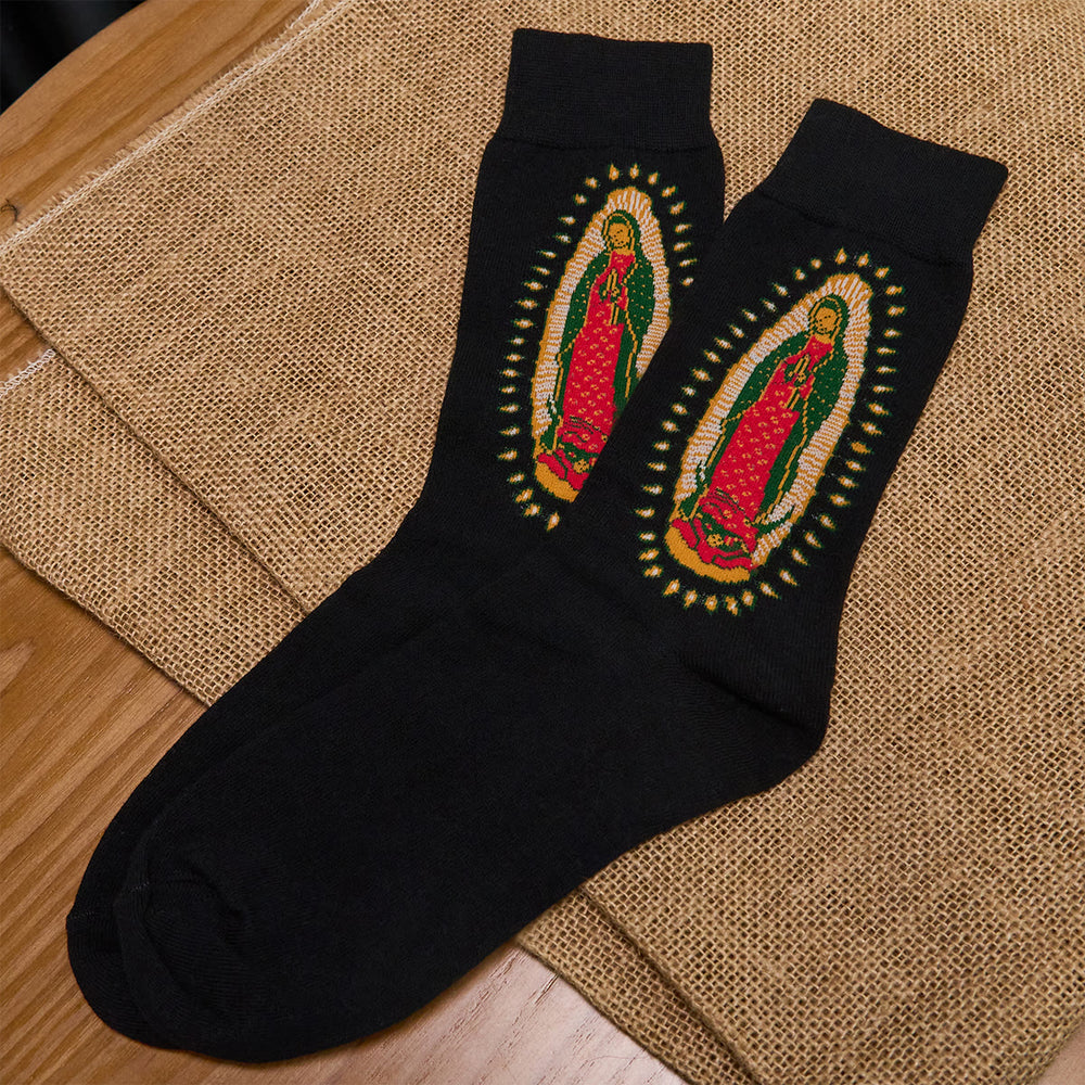 Christianartworkshop Black Virgin of Guadalupe Religious Unisex Crew Socks: Retro Design, Exclusive Faith Flair - image 1