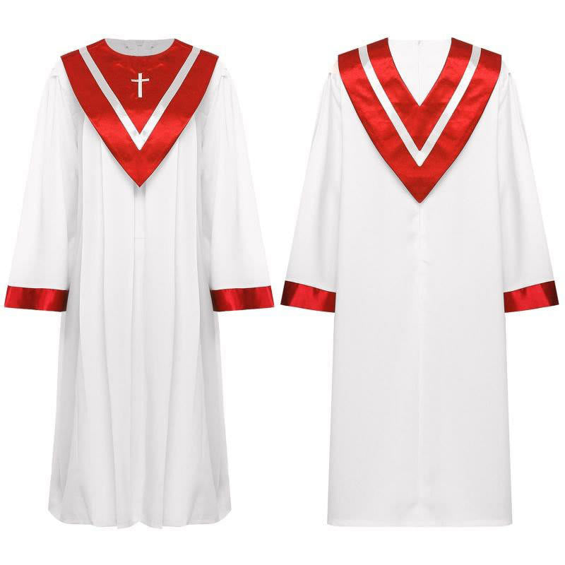 Christianartworkshop Classic White Clergy Robe with Contrast V-Neck & Cross Detailing - Red - 3XL - image 3