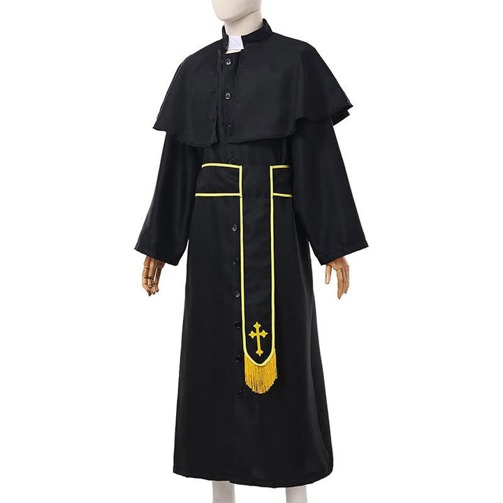 Christianartworkshop Medieval Style Black Cassock Clergy Robe with Cross Tassel Belt and Shawl Collar - image 12