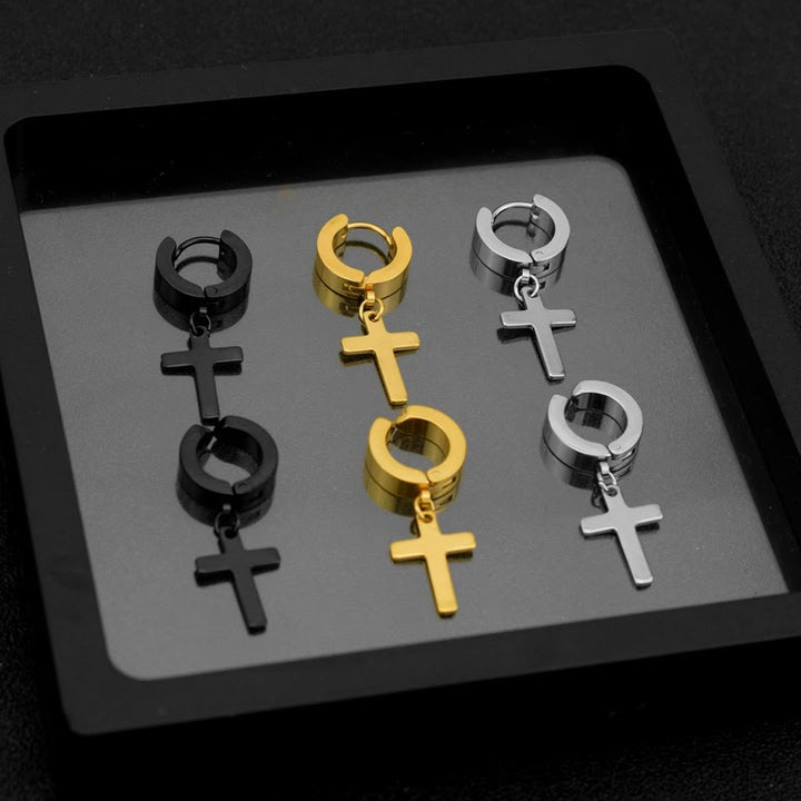 Christianartworkshop Trendy Cross Dangle Hoop Earrings: Cool & Stylish Jewelry for Daily Wear - Earring - Silver - image 0