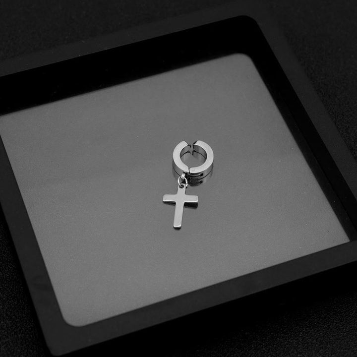 Christianartworkshop Trendy Cross Dangle Hoop Earrings: Cool & Stylish Jewelry for Daily Wear - Ear Clip - Silver - image 4