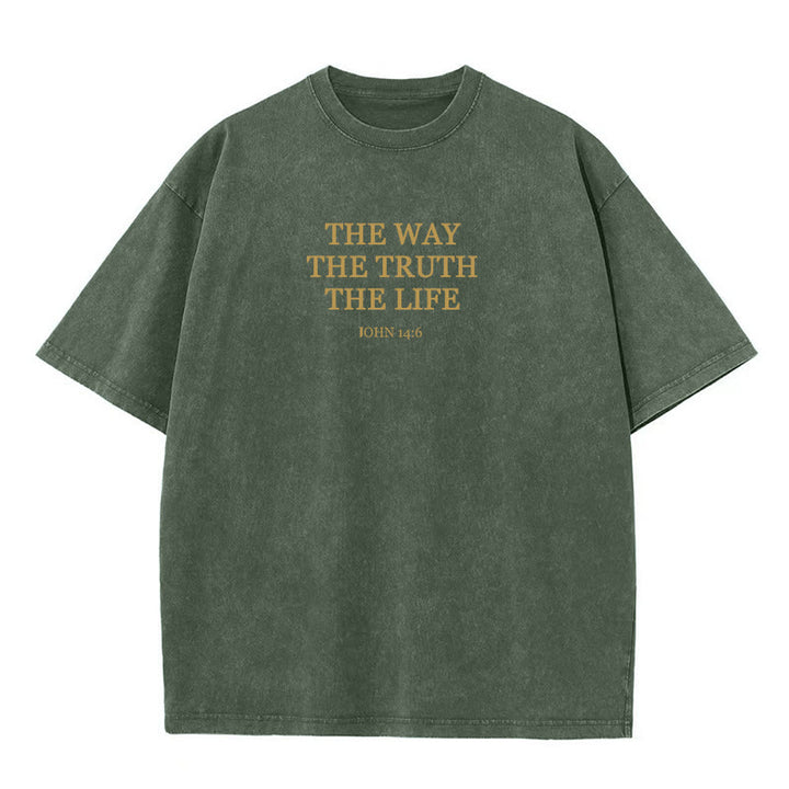 Christianartworkshop Jesus is The Way The Truth The Life - John 14:6 Washed T-Shirt - Army Green - 4XL - image 3