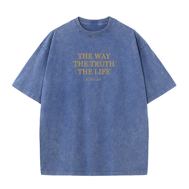 Christianartworkshop Jesus is The Way The Truth The Life - John 14:6 Washed T-Shirt - Navy Blue - 4XL - image 2
