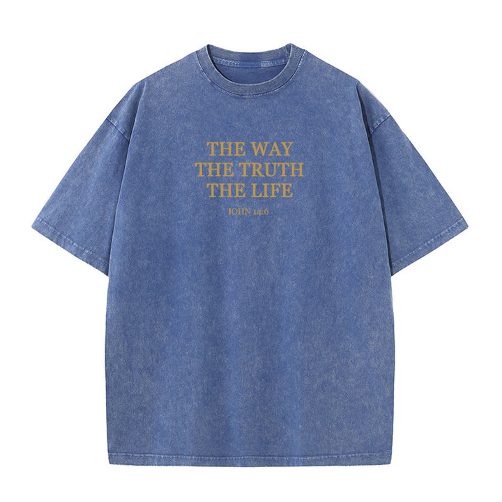 Christianartworkshop Jesus is The Way The Truth The Life - John 14:6 Washed T-Shirt - Navy Blue - 4XL - image 2