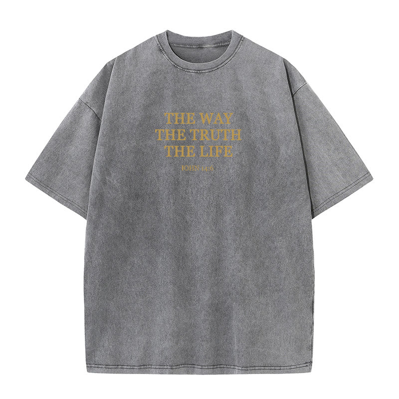 Christianartworkshop Jesus is The Way The Truth The Life - John 14:6 Washed T-Shirt - Grey - 4XL - image 5