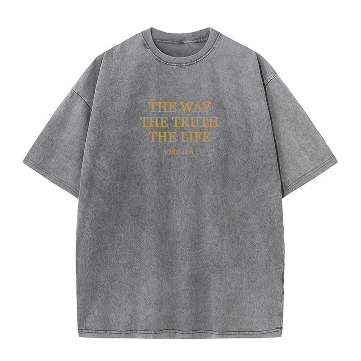 Christianartworkshop Jesus is The Way The Truth The Life - John 14:6 Washed T-Shirt - Grey - 4XL - image 5