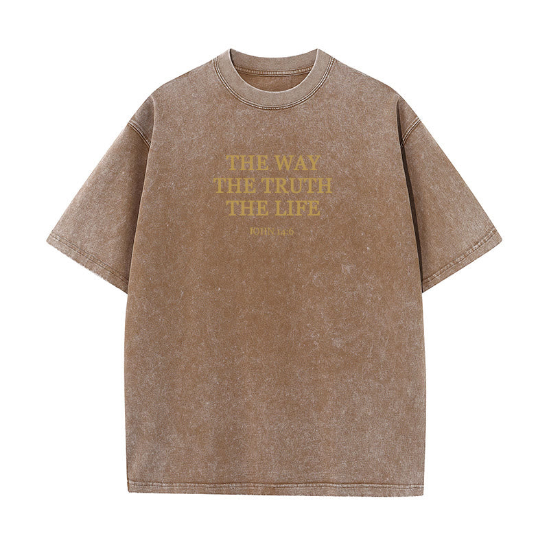Christianartworkshop Jesus is The Way The Truth The Life - John 14:6 Washed T-Shirt - Brown - 4XL - image 8