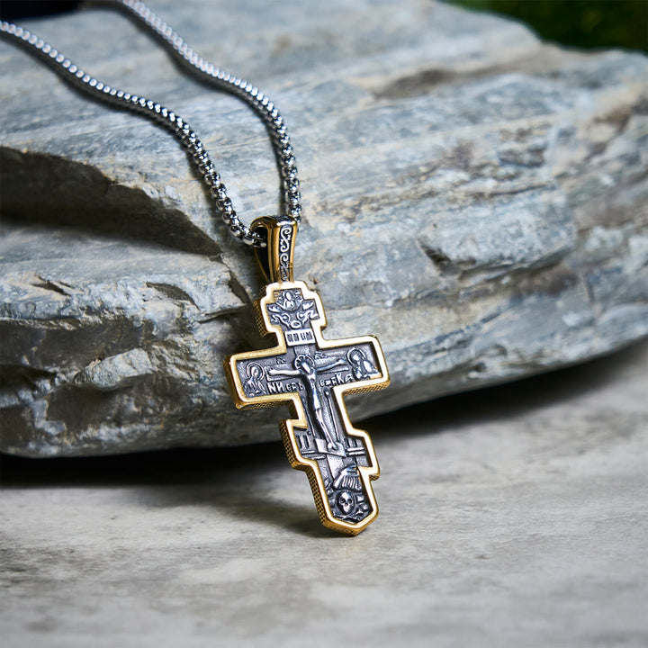 Christianartworkshop Two-Color Orthodox Crucifix Necklace with Profound Spiritual Meaning - Golden & Black - image 8