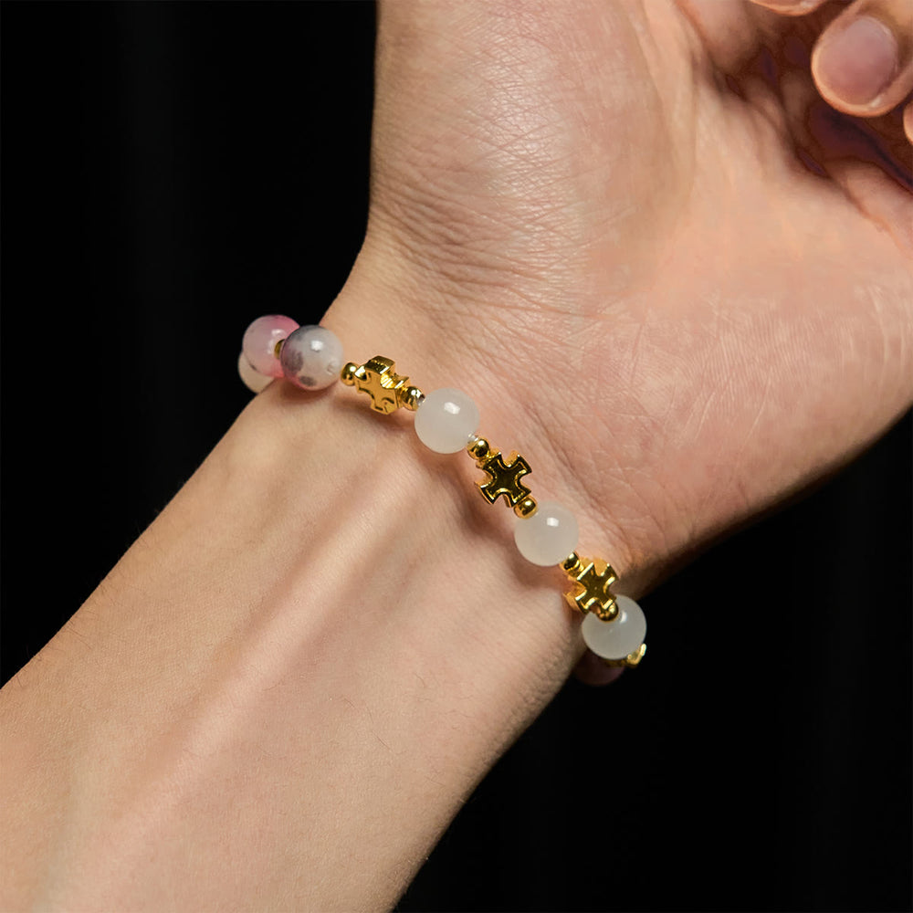 Christianartworkshop Graceful 8mm Persian Pink & Black Jade Beads Bracelet with Ancient Cross - image 1