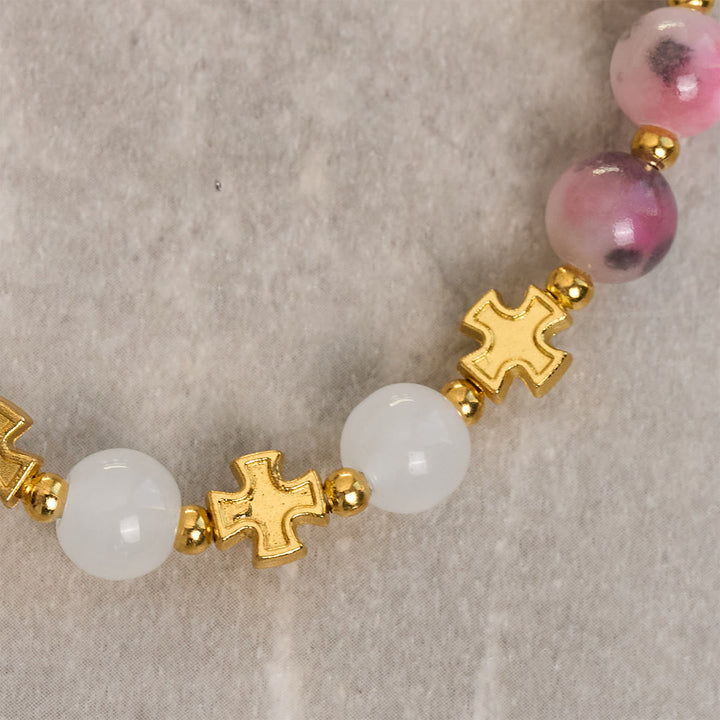 Christianartworkshop Graceful 8mm Persian Pink & Black Jade Beads Bracelet with Ancient Cross - image 5