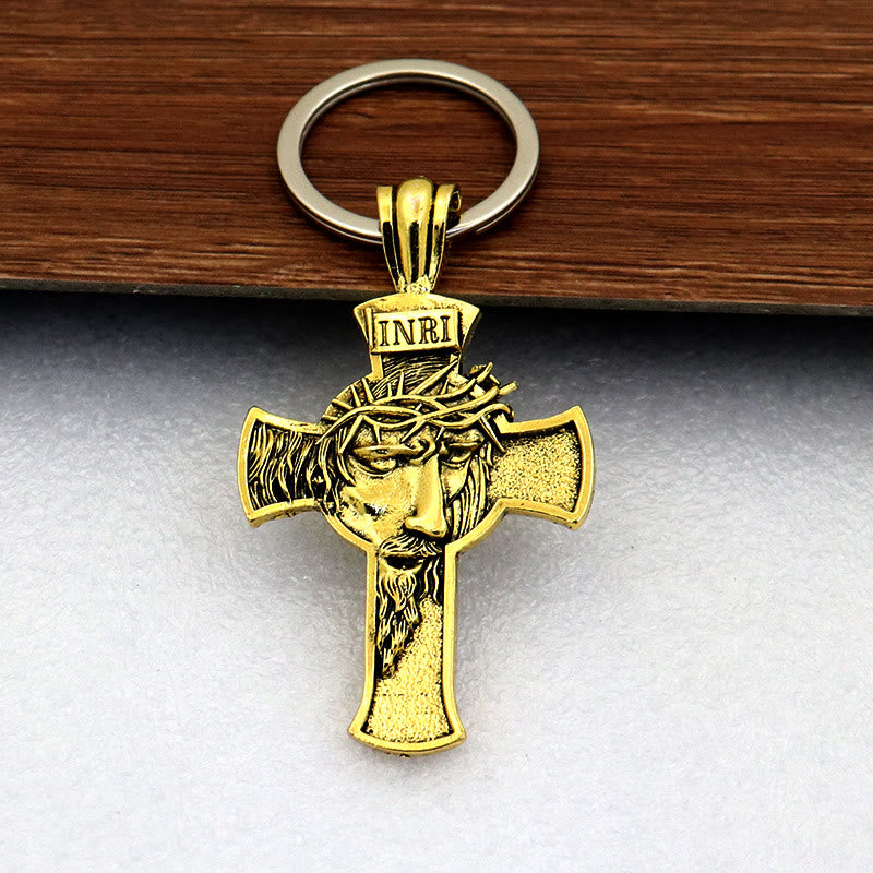 Christianartworkshop Vintage Golden Jesus Crown of Thorns Cross Keychain: A Timeless Token of Devotion - Golden - image 3