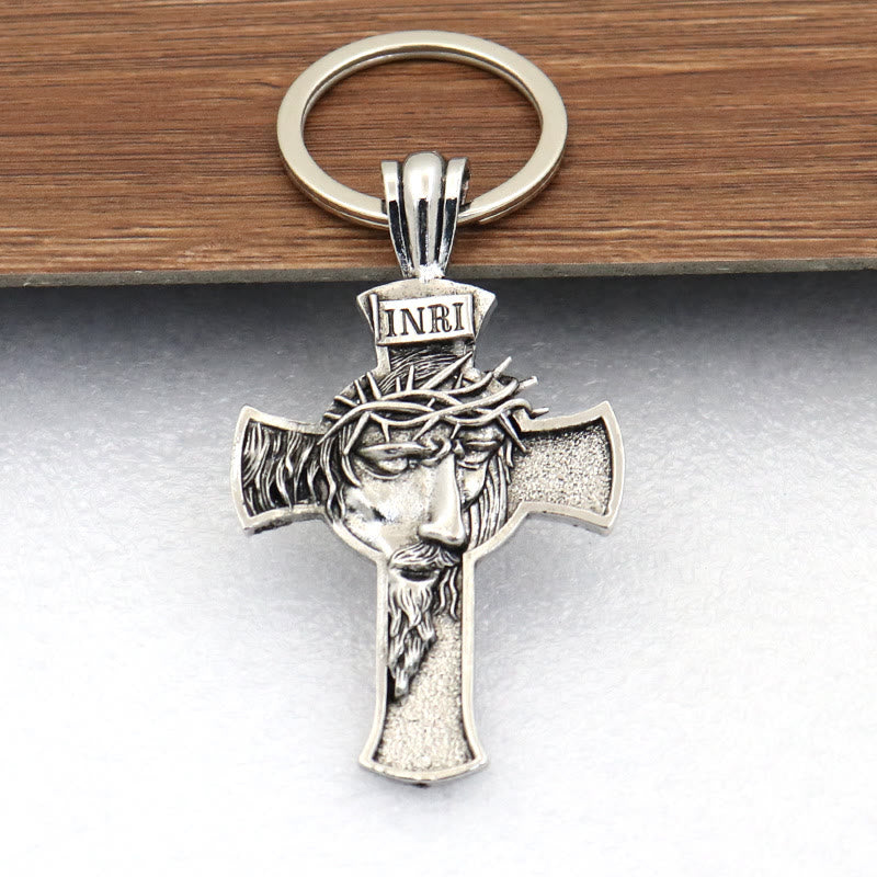 Christianartworkshop Vintage Golden Jesus Crown of Thorns Cross Keychain: A Timeless Token of Devotion - Silver - image 5