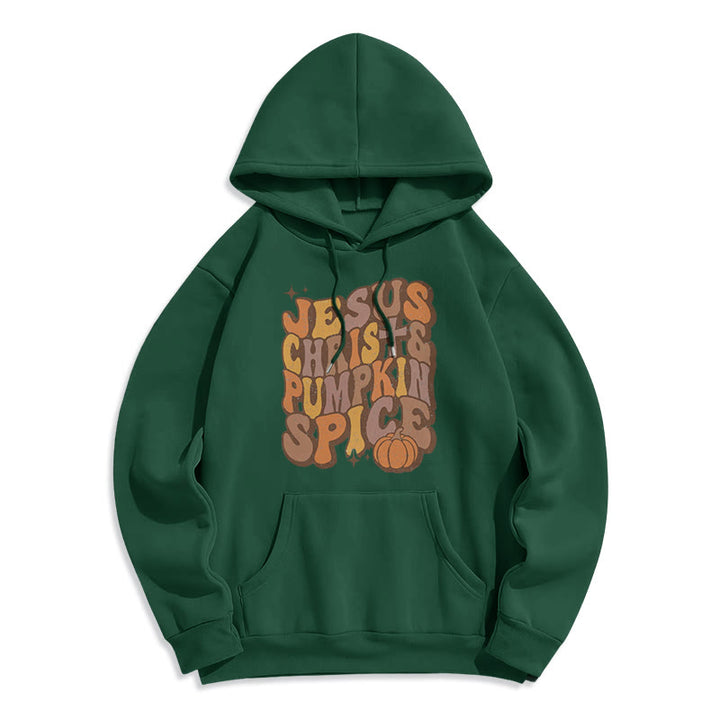 Christianartworkshop Jesus Christ & Pumpkin Spice Autumn Blessings Fleece Lined Polyester Hoodie - Green - 2XL - image 6