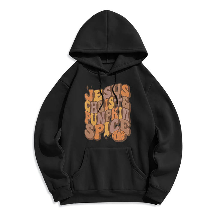 Christianartworkshop Jesus Christ & Pumpkin Spice Autumn Blessings Fleece Lined Polyester Hoodie - Black - 2XL - image 5