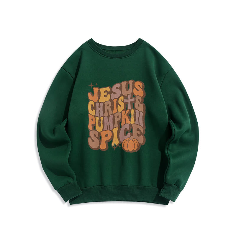 Christianartworkshop Jesus Christ & Pumpkin Spice Autumn Blessings Fleece Lined Polyester Sweatshirt - Green - 2XL - image 4