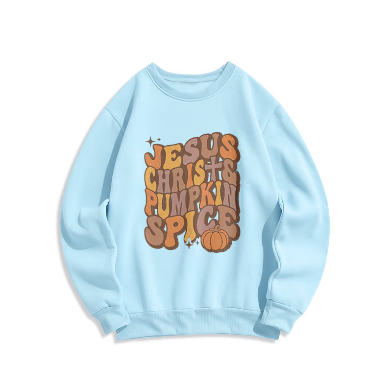 Christianartworkshop Jesus Christ & Pumpkin Spice Autumn Blessings Fleece Lined Polyester Sweatshirt - Blue - 2XL - image 3