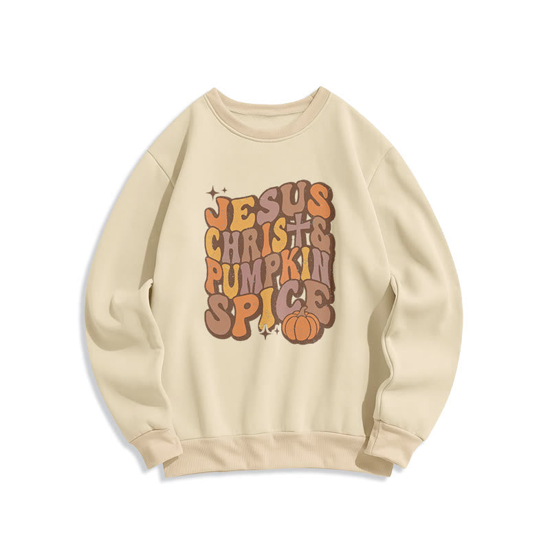Christianartworkshop Jesus Christ & Pumpkin Spice Autumn Blessings Fleece Lined Polyester Sweatshirt - Beige - 2XL - image 2