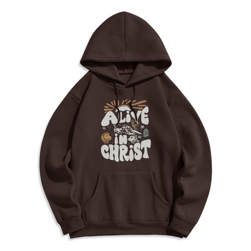 Christianartworkshop Alive in Christ Resurrection Fleece Lined Polyester Hoodie - Brown - 2XL - image 0
