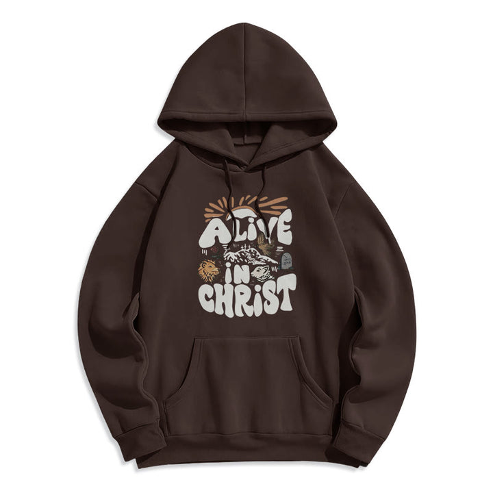 Christianartworkshop Alive in Christ Resurrection Fleece Lined Polyester Hoodie - Brown - 2XL - image 0