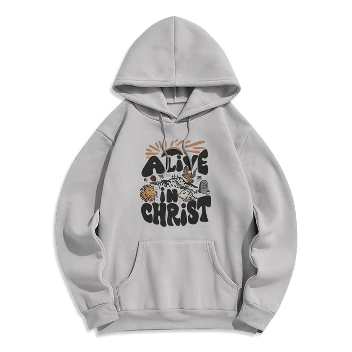 Christianartworkshop Alive in Christ Resurrection Fleece Lined Polyester Hoodie - Grey - 2XL - image 3