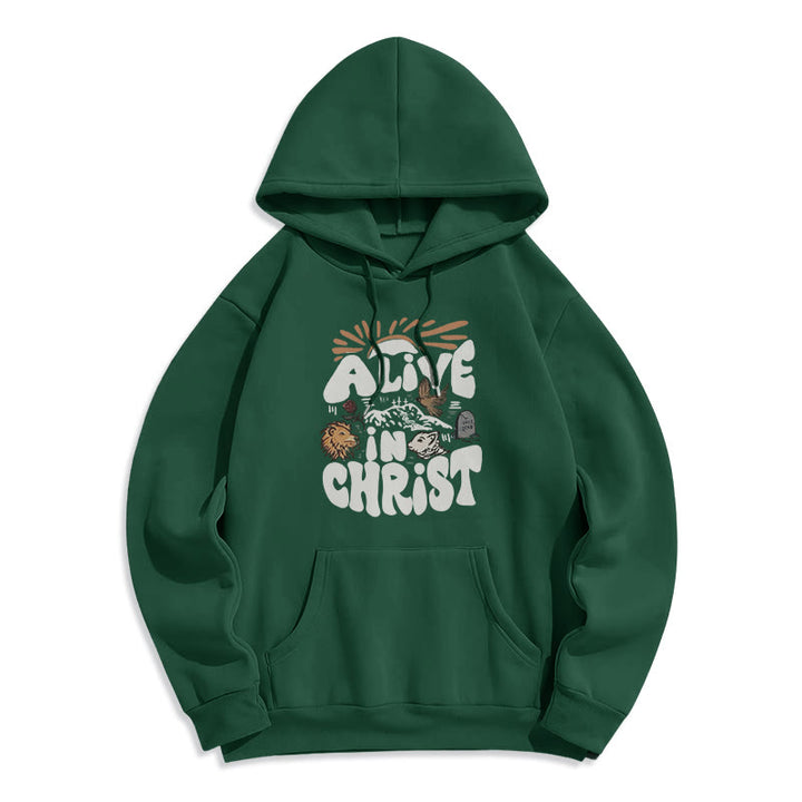 Christianartworkshop Alive in Christ Resurrection Fleece Lined Polyester Hoodie - Green - 2XL - image 7