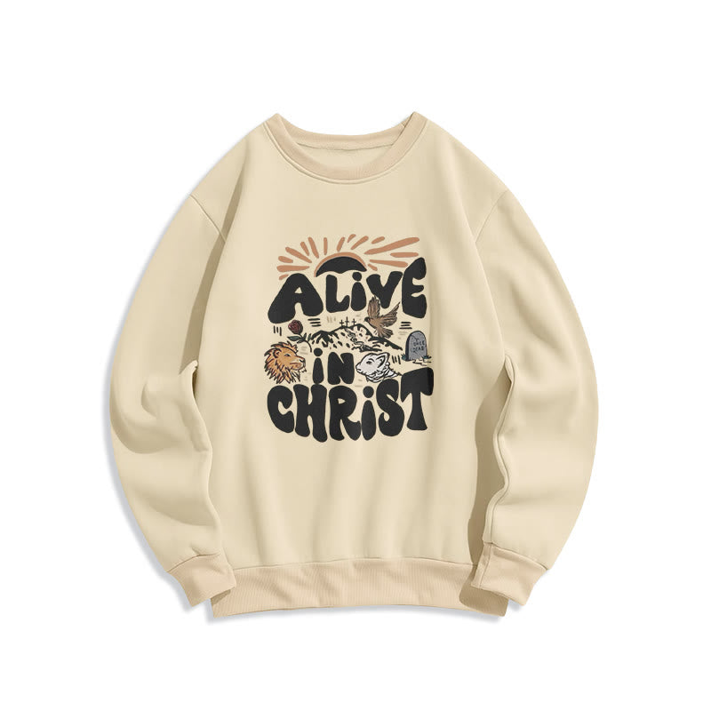 Christianartworkshop Alive in Christ Resurrection Fleece Lined Polyester Sweatshirt - Beige - 2XL - image 3