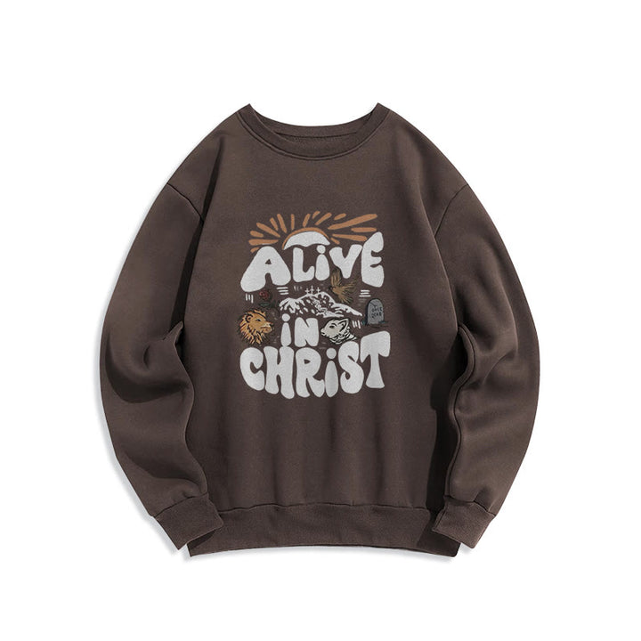 Christianartworkshop Alive in Christ Resurrection Fleece Lined Polyester Sweatshirt - Brown - 2XL - image 0
