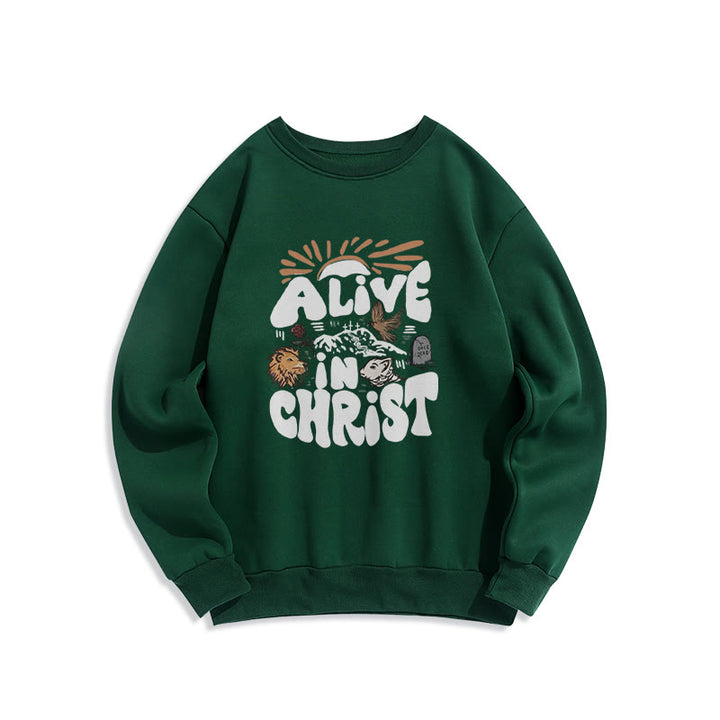 Christianartworkshop Alive in Christ Resurrection Fleece Lined Polyester Sweatshirt - Green - 2XL - image 6