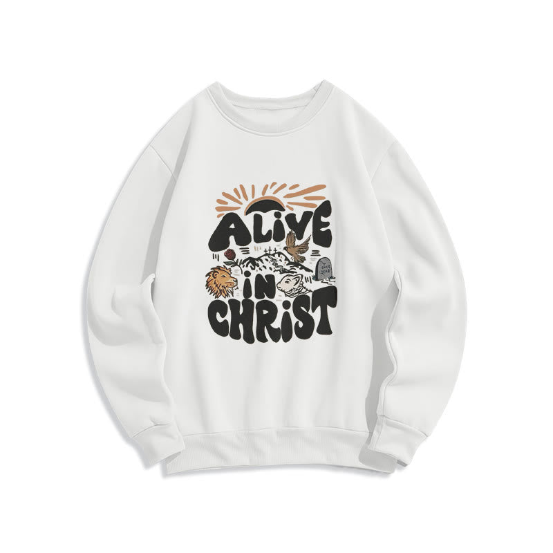 Christianartworkshop Alive in Christ Resurrection Fleece Lined Polyester Sweatshirt - White - 2XL - image 2
