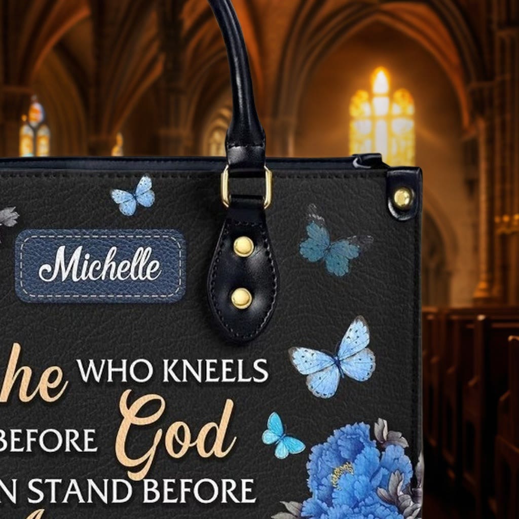 Christianartworkshop Elegant Floral Personalized Leather Handbag with Scripture Quote: God Is with Her - image 5