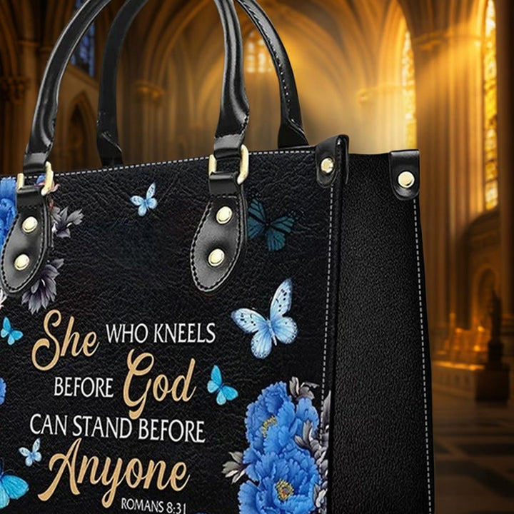 Christianartworkshop Elegant Floral Personalized Leather Handbag with Scripture Quote: God Is with Her - image 6