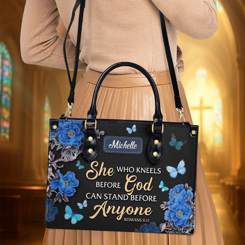 Christianartworkshop Elegant Floral Personalized Leather Handbag with Scripture Quote: God Is with Her - image 3