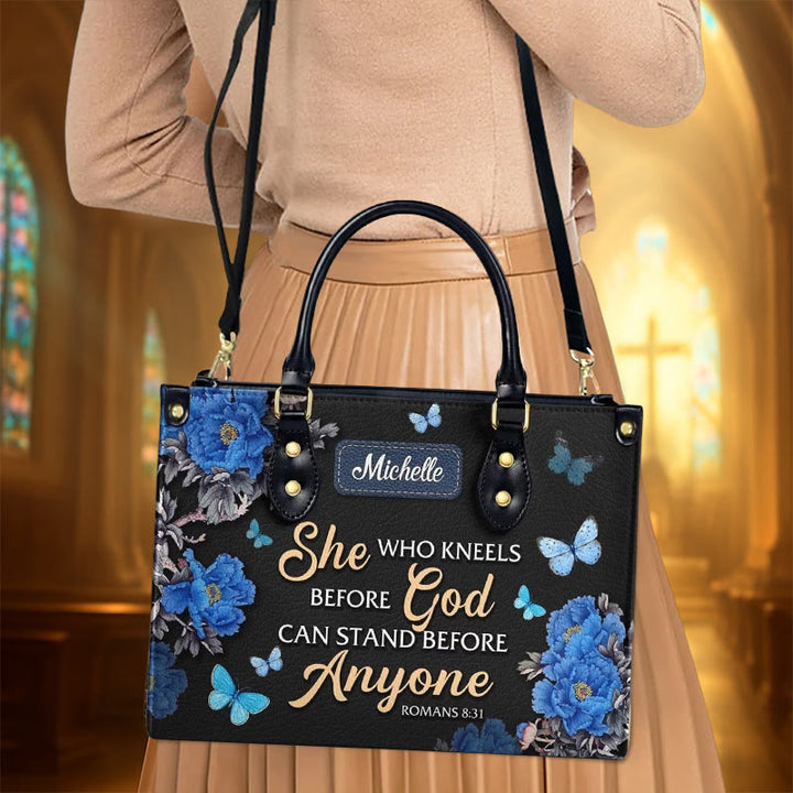 Christianartworkshop Elegant Floral Personalized Leather Handbag with Scripture Quote: God Is with Her - image 3