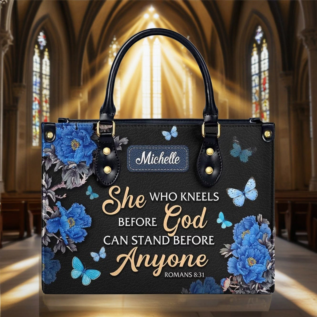 Christianartworkshop Elegant Floral Personalized Leather Handbag with Scripture Quote: God Is with Her - image 2