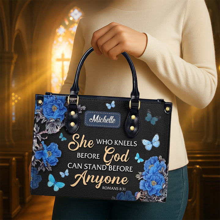 Christianartworkshop Elegant Floral Personalized Leather Handbag with Scripture Quote: God Is with Her - image 4