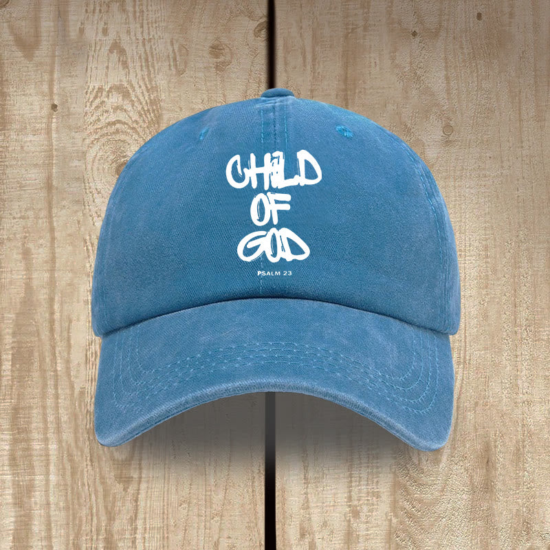 Christianartworkshop Faith Lifestyle Child of God Vintage Graffiti Style Washed Cotton Hat - Royal Blue - image 0