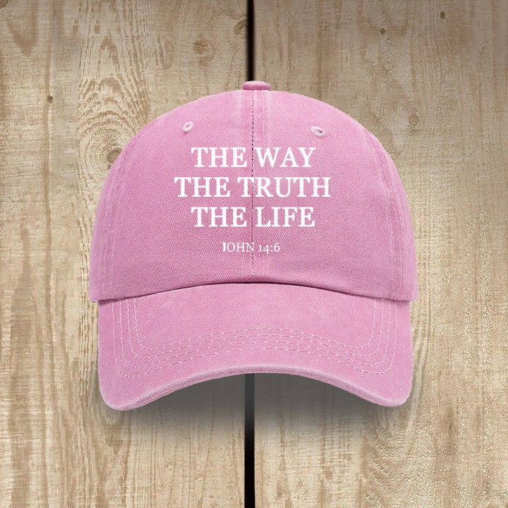 Christianartworkshop The Way The Truth The Life Bible Verse Washed Cotton Hat - Pink - image 11