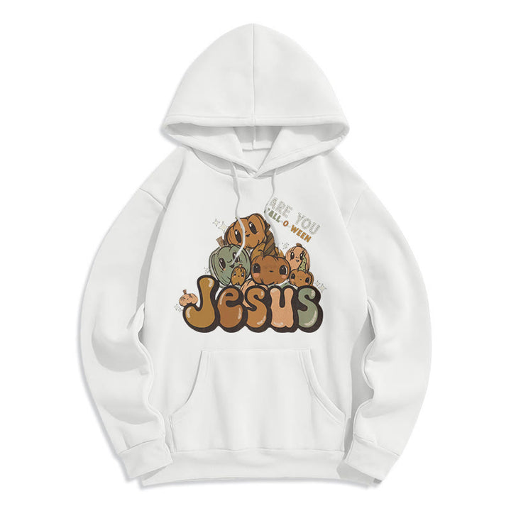 Christianartworkshop Whimsical Pumpkin Design with "Jesus" Print Fleece Lined Polyester Hoodie - White - 2XL - image 7