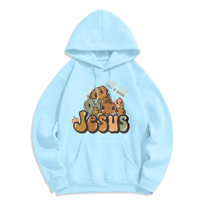 Christianartworkshop Whimsical Pumpkin Design with "Jesus" Print Fleece Lined Polyester Hoodie - Blue - 2XL - image 5