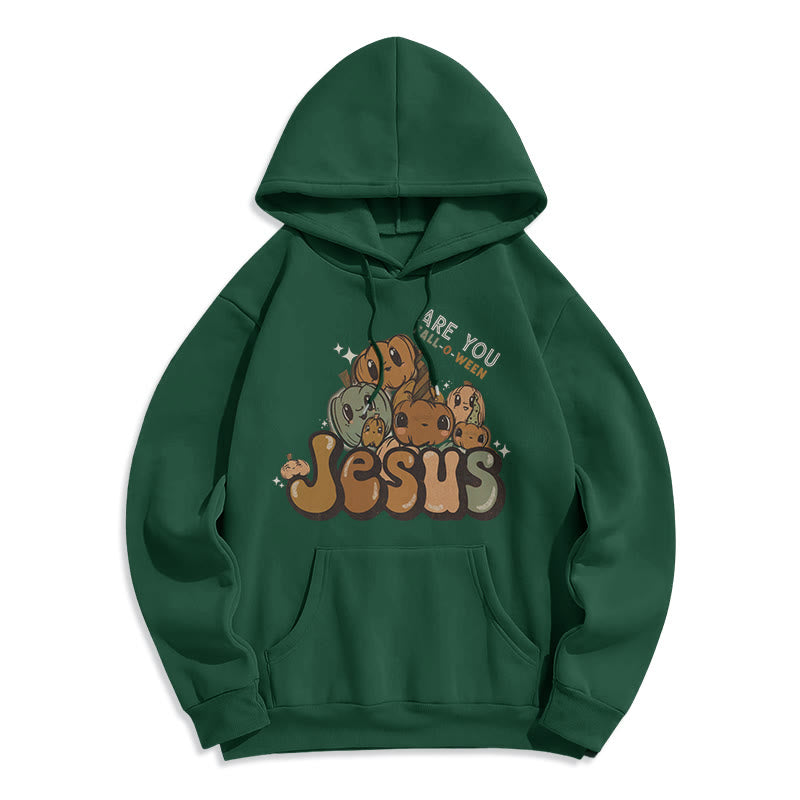Christianartworkshop Whimsical Pumpkin Design with "Jesus" Print Fleece Lined Polyester Hoodie - Green - 2XL - image 4
