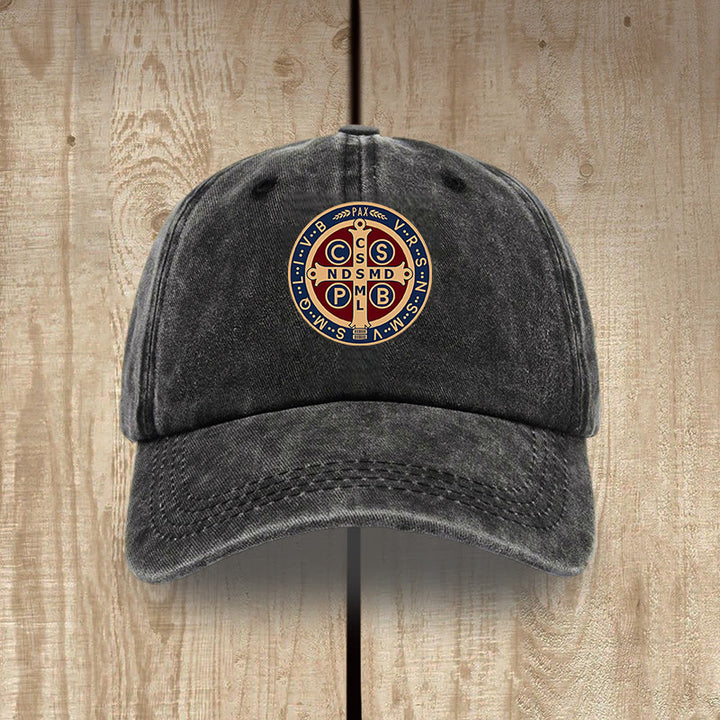 Christianartworkshop Holy Protection St. Benedict Cross Washed Cotton Hat - Black - image 1