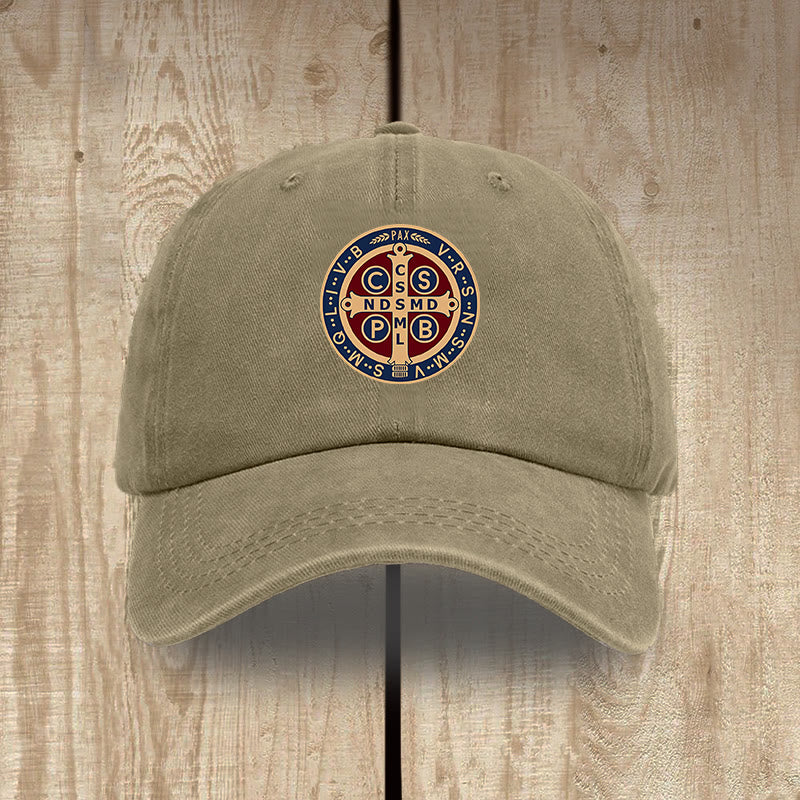 Christianartworkshop Holy Protection St. Benedict Cross Washed Cotton Hat - Khaki - image 9