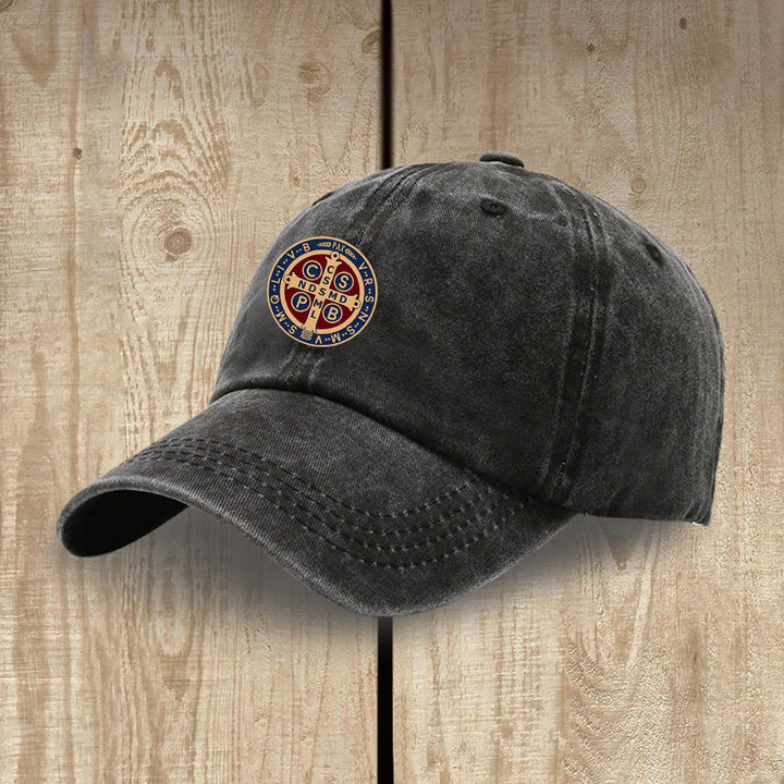 Christianartworkshop Holy Protection St. Benedict Cross Washed Cotton Hat - image 3