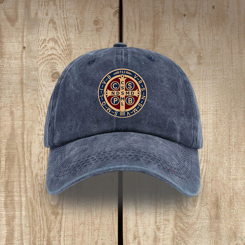 Christianartworkshop Holy Protection St. Benedict Cross Washed Cotton Hat - Navy Blue - image 0