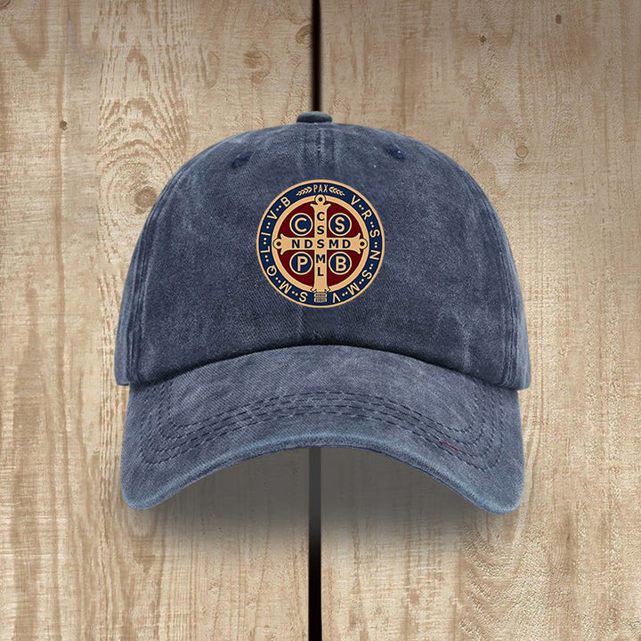Christianartworkshop Holy Protection St. Benedict Cross Washed Cotton Hat - Navy Blue - image 0